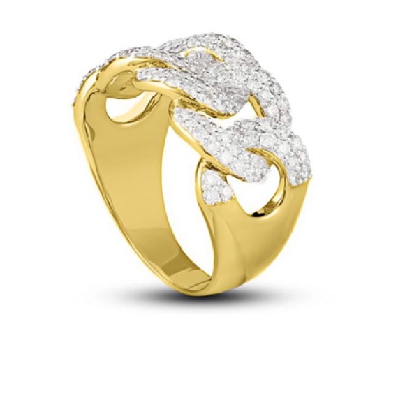 Big Cuban Link Diamond Ring 1.77cttw 10K Yellow Gold - Picture 3 of 4